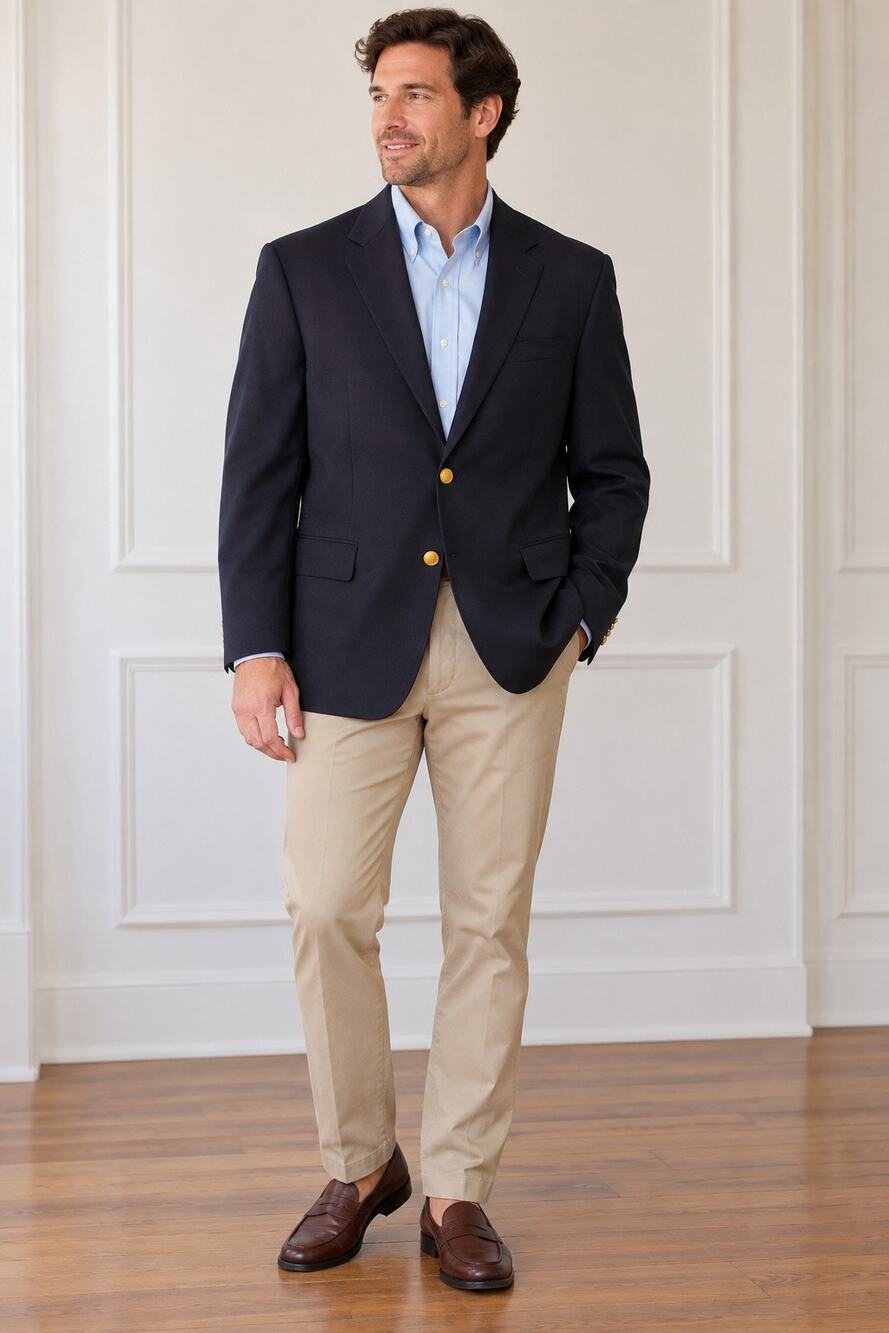 L.L. Bean Traveler Navy Gold Button Blazer Sport Coat, Preppy, Men's 44 Regular